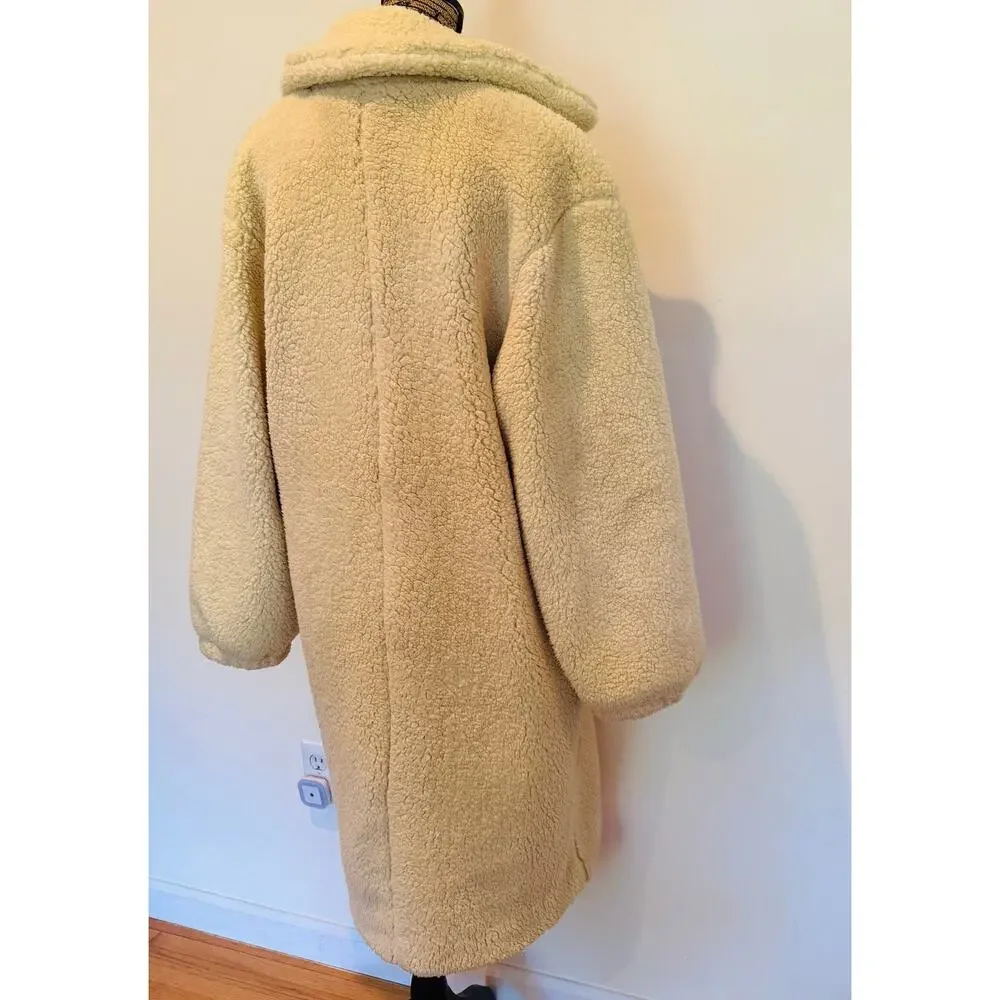 Free People Womens Tessa Oatmeal Teddy Sherpa Oversized Ivory Coat Size Small